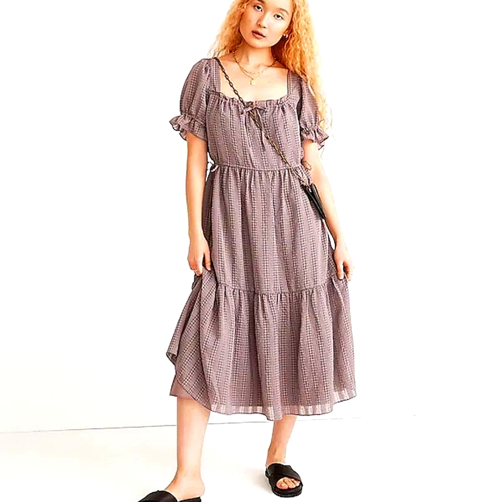 Madewell Square Neck Tiered Midi Dress in Textured Seersucker! Sold Out, Rare.